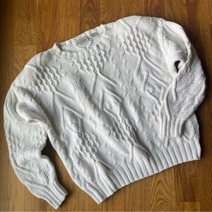 Vintage Rare Nordstrom Point Of View White Cotton Aran Knit Sweater Women’s M